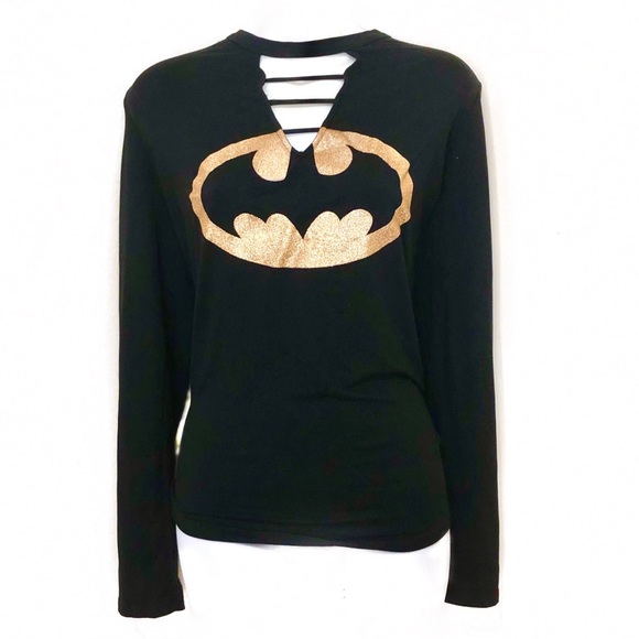 Batman Tops - BATMAN Keyhole Glitter Long Sleeve T-Shirt XXL